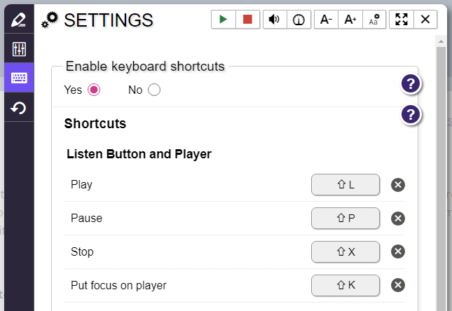 Player keyboard shortcuts